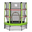HOMCOM 4.6FT/55 Inch Kids Trampoline Indoor Round Bouncer Rebounder w/Enclosure Net, Steel Frame, for Ages 3-6 Years - Green