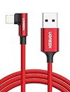 UGREEN Lightning to USB A Cable 90 Degree [1M Apple MFi Certified] iPhone Charger Cable Right Angle Nylon Braided Cord, Compatible with iPhone 14 Pro Max 14 Plus 13 12 SE 11 XR Xs 8 7 6S iPad, Red