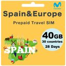 Movistar Spain & Europe Prepaid Travel SIM Card 40GB Data+200m Talks for 28 Days