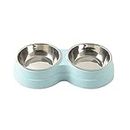 Double Dog Bowl, Non-Slip, Stainless-SteelWater and Food Feeding Bowls Double Pet Bowls Set with Food-Grade and Non-Spill Silicone Mats for Dogs, Puppies, Cats,Blue