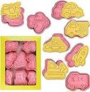 Marhaba traders Transportation Vehicle Cookie Cutters with Plunger Stamp, 8 Piece Transportation Theme Embossing Stamp Cutter for Fondant Biscuit Pastry Mould Cheese Baking Tool.