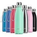 Koodee 17 oz Stainless Steel Vacuum Insulated Water Bottle Double Wall Leak-Proof Cola Shape Travel Thermal Flask (17 OZ, Aquamarine Blue)