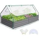 Quictent Raised Garden Bed with Cover Outdoor Galvanized Metal Planter Box Kit, w/ 2 Large Screen Windows Mini Greenhouse 20pcs T Tags 1 Pair of Gloves Included for Growing Vegetables 6x3x1ft (Clear)