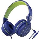 rockpapa 950 Wired Headphones for Kids Girls Boys for School Classroom with Microphone, On-Ear Foldable Corded Headphones with Jack 3.5mm for Laptop Computer Tablet Chromebooks Blue Green
