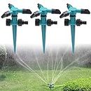 HASTHIP® 3pcs Garden Sprinkler, 360° Rotating Irrigation Sprinkler,Three-Outlet Lawn Sprinkler Adjustable Jetting Angle, 3000 Sq.Ft Coverage,Gardening Watering Systems