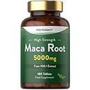 Maca Root 5000mg | Supplement for Women & Men 180 Vegan Tablets (Not Capsules) | High Strength Peruvian Maca Root Extract | by Horbaach