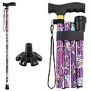 Walking Cane PANZHENG Cane for Man/Woman | Mobility & Daily Living Aids | 5-Level Height Adjustable Walking Stick | Comfortable Plastic T-Handle Portable Walking Stick Folding Cane | Purple Print