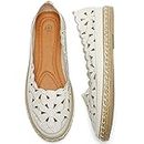 HEAWISH Women’s Ballet Flat Daisy Round Toe Dress Shoes Casual Slip On Espadrilles Rope Loafer, White, 9