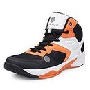 Bacca Bucci® Men's Wager Basketball Shoes with Natural Rubber Sole & Breathable Upper- Orange/White, Size UK6