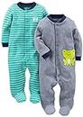 Simple Joys by Carter's Baby Boys' 2-Pack Cotton Footed Sleep and Play, Navy/Turquoise Stripe, 6-9 Months