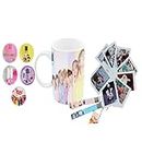 Nio Prints BTS Merch Gift Box for BTS Fans, 8 Products: BTS Coffee Mug, Lomocards, MDF Wood Keychain, Keychain Lanyard & Five Button Badges.