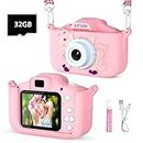 ASTGMI Kids Camera Digital Camera for 3-8 Year Old Girls, Toddler Toys Camera for Kids with 1080P HD Video and 2.0 Inch IPS Screen 32GB SD Card, Christmas Birthday Festival Toy Gifts for Kids(Pink)