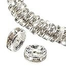 TOAOB 100pcs Perles Rondelles Perles D'espacement Perles Intercalaires en Métal 8mm Argent avec Strass pour Fabrication de Bijoux Collier Bracelet DIY Artisanat