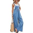 Women's Dungarees Loose Jumpsuit Casual Sleeveless Overalls Summer Wide Leg Pants Oversized Baggy Jumpsuits Playsuit Romper with Big Pockets (XL,Light Blue)