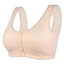 Women's Full Cup Front Closure Strong Hold Without Underwire Large Sizes Functional Bra Comfortable Cotton Push Up Bra Breathable Classic Sports Bra Lace Seamless Nursing Underwear, 08-beige, UK 24