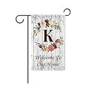 KafePross Welcome to Our Home Letter Garden Flag Hello Spring Summer Flowers Initial Monogram K Flags Warminghouse Decor Banner for Outside 12.5 x 18 Inch Double Sided Print