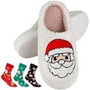 Christmas Reindeer Comfy Slippers for Women Men Indoor Fluffy Warm Xmas Holiday Cute Moose Santa Claus House Slippers Cozy Christmas Preppy Elk Winter Womens Fuzzy Slippers with 3Pairs Socks Gifts,