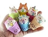 Set of 6 Mini Animal Drinking Bubble Drink Cute Micro Slow Rise Squishy Toys - Memory Foam Party Favors, Prizes, OT Cow, Alpaca, Cat, Corgi, Bear, Unicorn (6 Squishies - All 6 Animals)