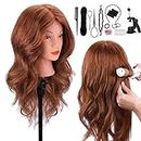 Mannequin Head with 100% Human Hair, TopDirect 18" Dark Brown Real Hair Cosmetology Mannequin Head Hair Styling Hairdressing Practice Training Doll Heads with Clamp Holder and Tools