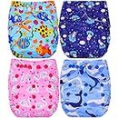 Bembika Baby Pocket Cloth Diapers Without Inserts, Reusable Cloth Diapers Washable Fitted Diapers One Size Adjustable Reusable Nappy for Baby Girls and Boys (4 Combo) (No Inserts Included) 4K