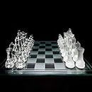 STHITI Glass Chess Set with Glass Board | Frosted & Clear Glass Chess Pieces | Mind Game for Adults | Strategy/Outdoor Game (Set of 1)(20x20cm)