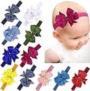 Beera 10pcs Baby Girls Satin Ribbon Hair Bows Headbands 3" Hair Band Hair Accessories for Infants Newborn Toddler