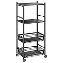 Kitchen Microwave Stand with Storage - Compact Coffee Bar Cart with Wheels, Versatile Bakers Rack, Kitchen Shelf for Coffee Maker, Rustproof Metal, Black