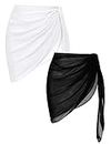 Ekouaer 2 Pieces Women Beach Sarongs Sheer Cover Ups Chiffon Bikini Wrap Skirt for Swimwear Black-White