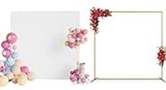 Fomcet 6.6FT x 6.6FT Gold Metal Square Backdrop Stand and White Wedding Arch Cover Spandex Fabric for Birthday Party Baby Shower Anniversary Arch Stand Decoration