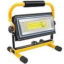 Tresda 100W COB Rechargeable Work Light, 7000LM Cordless LED Work Lights, Waterproof Portable Flood Light with Stand for Outdoor Camping, Hiking, Garage, Car Repairing, Workshop Job Site Lighting