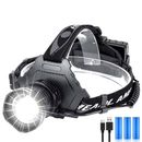 Bright Waterproof Head Torch Headlight LED CREE USB Rechargeable w/ 3X Batteries