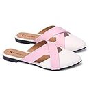 FRANINO PARIS Womens & Girls White & Pink Embellished Mules with Strap Flats| Amazing Style Modern Design Flat Ballerinas | Office Wear, and Casual Wear.��…