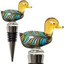 Glass Duck Wine Stopper - Champagne/Wine Bottle Stopper, Decorative, Colorful, Unique, Eye-Catching Glass Wine Stoppers – Mallard Duck Décor, Wine Accessories Gift for Hostess - Wine Corker / Sealer