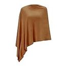 Women Ponchos Sweater Versatile Lightweight Solid Knitted Shawl Wrap Scarf Cape Accessories for Womens, Caramel, One size