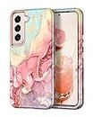 Btscase for Samsung Galaxy S22 5G 6.1 Inch Case,Marble Pattern 3 in 1 Heavy Duty Shockproof Full Body Rugged Hard PC+Soft Silicone Drop Protective Women Girl Cover, Rose Gold