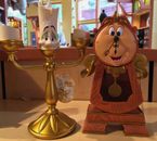 Disney Parks Beauty & The Beast Cogsworth Clock Lumiere Light Up Figure Set NEW