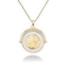 Miabella 18K Gold Over 925 Sterling Silver Italian Genuine 500-Lira Reversible Flip Coin Pendant Chain Necklace for Women, Chain Medallion Made in Italy (Length 20 Inches)