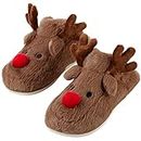 GILBIN Women's-Men's Christmas Holiday Ugly Warm Memory Foam Fury Slippers Sweater Reindeer Winter Soft Cozy Home Booties slipper for Indoor & Outdoor, Men Size Dark Brown, Medium