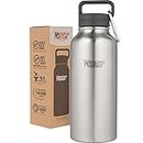 Healthy Human Stainless Steel Vacuum Insulated Water Bottle | Keeps Cold 24 Hours, Hot 12 Hours | Double Walled Water Bottle | Carabiner and Hydro Guide | 32 oz Brushed Steel
