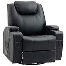 HOMCOM Massage Recliner Chair for Living Room with 8 Vibration Points, PU Leather Swivel Rocker Manual Reclining Chair with Cup Holders, Black