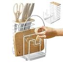 Cutting Board Holder - Multifunctional Cutting Board Stand with Draining Tray - Non-Slip Kitchen Countertop Organizer, Durable Kitchen Organizers and Storage for Dinnerware Hamil