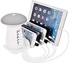 QAWACHH Multi Ports Usb Charging Station, 5 Port Mushroom Lamp Qc3.0 Charger, Fast Charge Docking Station For Multiple Devices, Led Night Light, Smartwatches