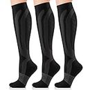 Cambivo 3 Pairs Compression Socks(20-30 mmHg) for Women and Men, fit for Running, Flight, Travel, Pregnancy, Nurses, Medical, Circulation and Recovery - (XXL, Black Black Black)