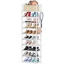 Mavivegue 10 Tiers Tall Narrow Shoe Rack, 20-24 Pairs Shoe and Boots Metal Organizer Storage Shelf, Space Saving Skinny Shoe Stand, Free Standing Shoe Tower for Corner, Entryway, Closet, Bedroom-White