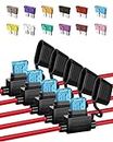 5 Pack 12 AWG Inline Fuse Holder - Automotive Replacement Fuse Holder with 60 Pcs (2A, 3A, 5A, 7.5A, 10A, 15A, 20A, 25A, 30A, 35A, 40A, 50A) ATC/ATO Standard Blade Fuses