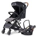 Baybee Convertible Baby Pram Stroller with Car Seat Combo, Baby Stroller with Metal Frame, Bassinet, 3 Position Adjustable Seat & Canopy | Foldable Infant Stroller for Baby 0-3 Years Boy Girl (Black)