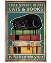 LINQWkk,Targa in metallo vintage con scritta in lingua inglese "Cats and books", in stile retrò, divertente gatto, casa, pub, bar, ristorante, poster da parete vintage, 20.3x30.5 cm