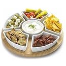 Occasion 32cm Lazy Susan Rotating or Revolving Dip Set Snack Bowl Serving Platter with 6 Ceramic Dishes in Colour Box
