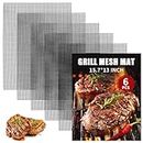 BBQ Grill Mesh Mat Set of 6, Non-Stick Reusable Barbecue Grilling Mat Easy to Clean, Heavy Duty Heat Resistant Cooking Mesh Mat 15.7” x13 ” Suitable for Outdoor Smoker, Pellet, Gas, Charcoal Grills