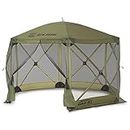 CLAM Quick-Set Escape Sport 11.5’ x 11.5’ Pop-Up Outdoor Camping Gazebo Instant Screen Tent 6-Sided Canopy Shelter w/Ground Stakes & Carry Bag, Green